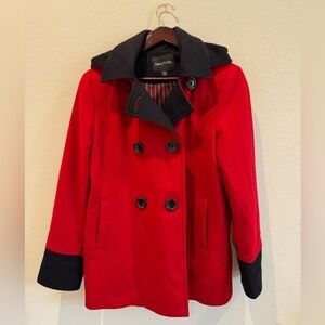 Nautica Red and Navy Hooded Pea Coat XL